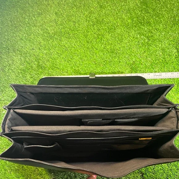 Mandarina Duck Black Leather Canvas Briefcase Messenger Bag Laptop Work Bag